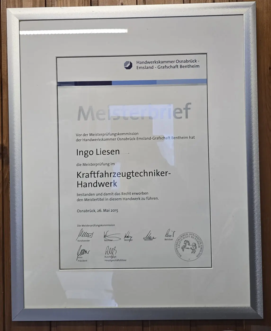 Meisterbrief Kraftfahrzeugtechniker